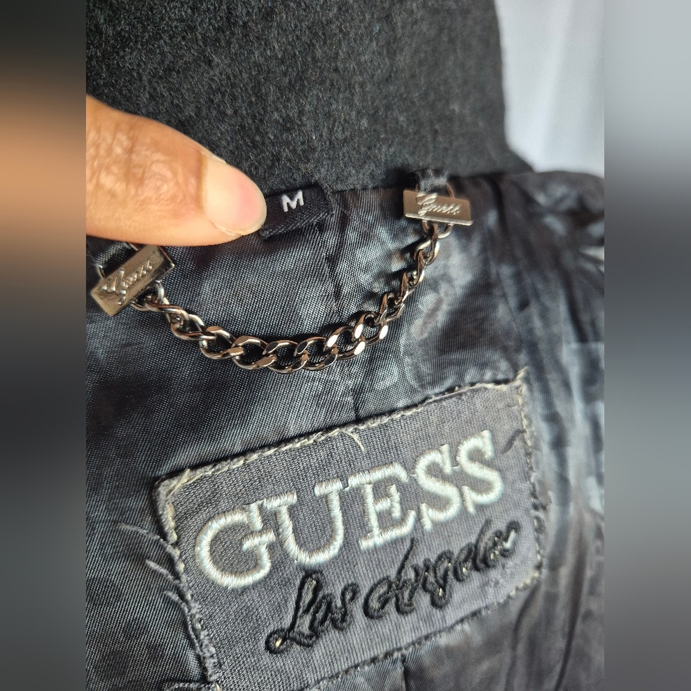 Vintage Guess Black Wool Pea Coat Womens Small Classic Minimalist Clean Girl - Picture 4 of 16